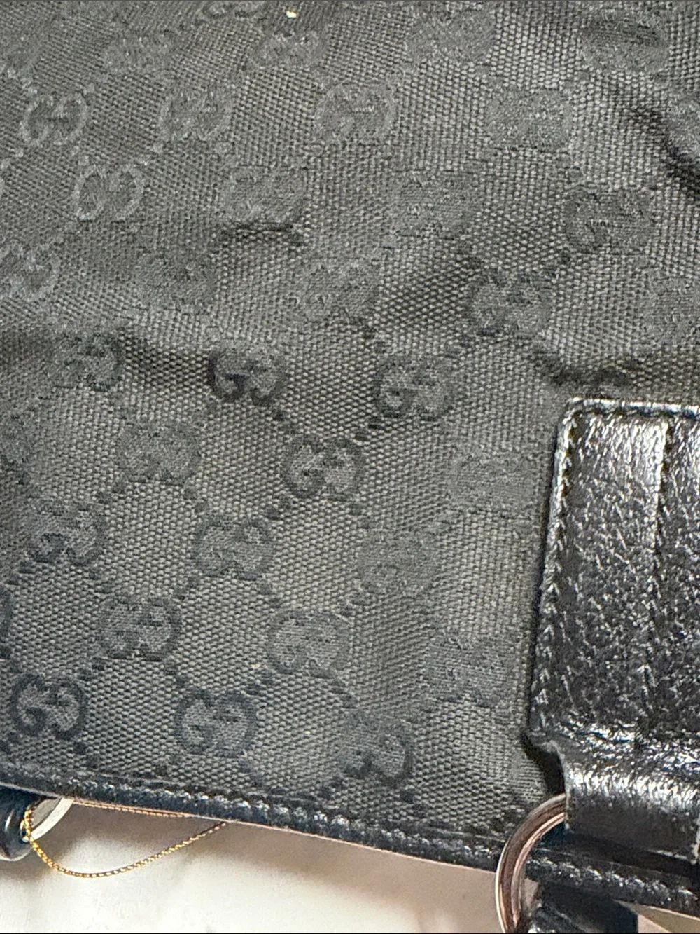 Gucci Black GG Canvas Tote with Leather Trim